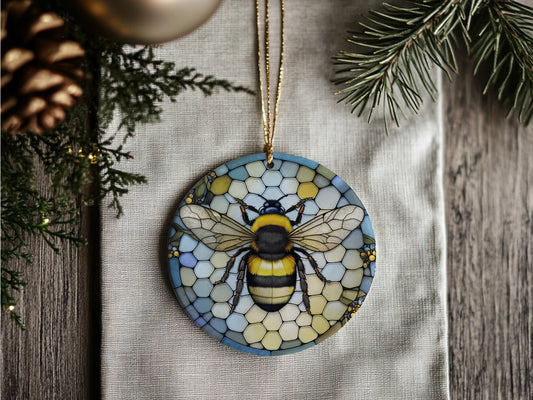 Ceramic Bee Ornament, Imitation Stained Glass, Keepsake Gift