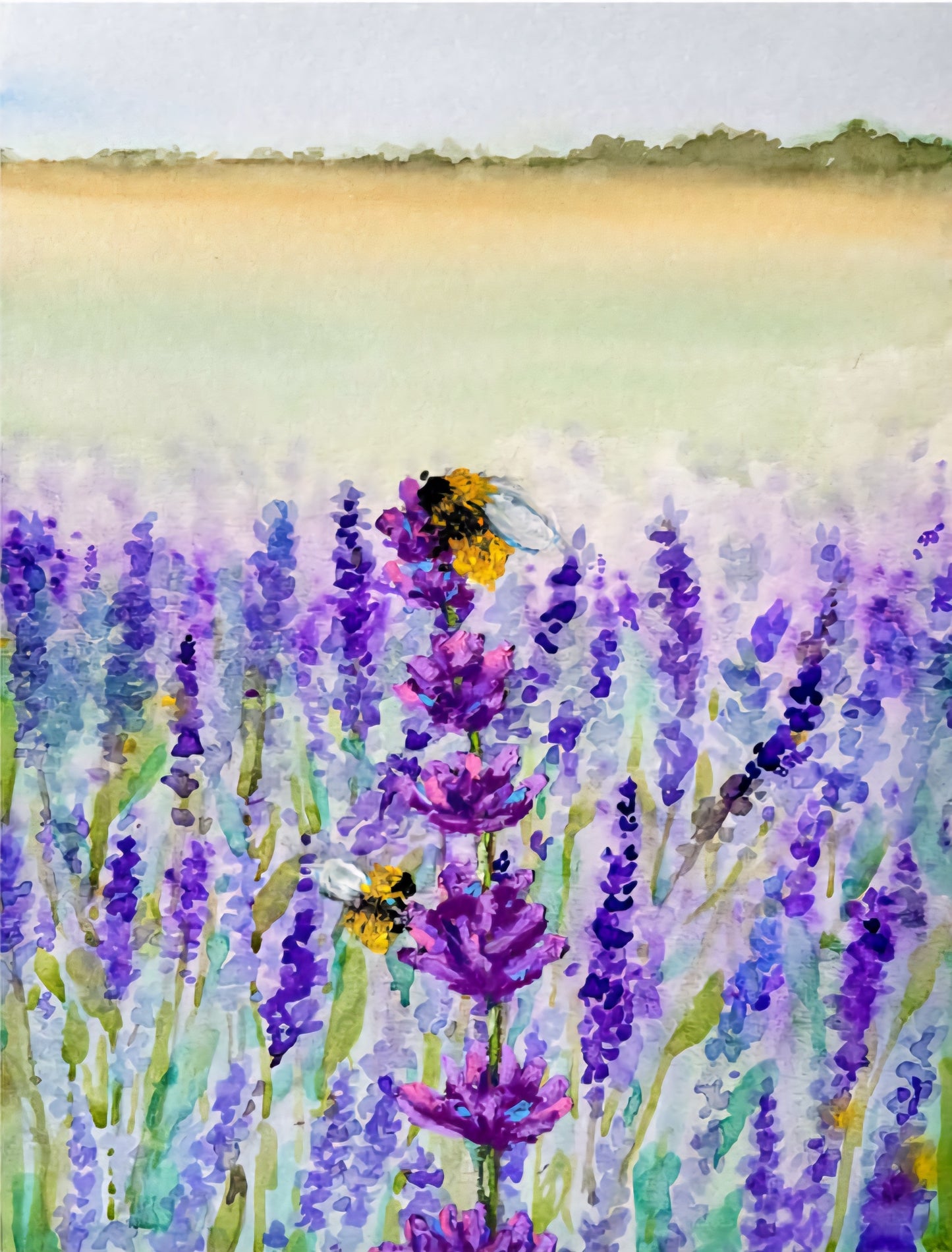 Lavender & Bees Watercolor Print by Harley Bristow