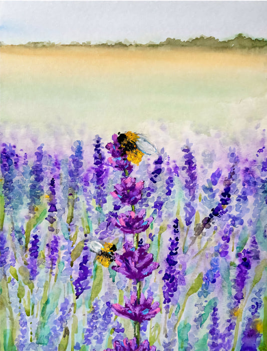 Lavender & Bees Watercolor Print by Harley Bristow