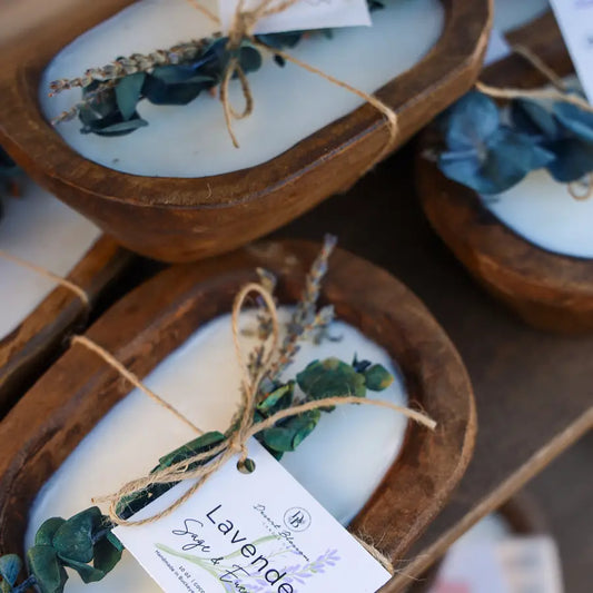 Wood Wick Lavender, Sage, and Eucalyptus Dough Bowl Candle